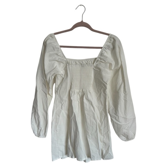 NWOT Free People A-line Linen Mini Dress Long Balloon Sleeve White - Picture 2 of 7